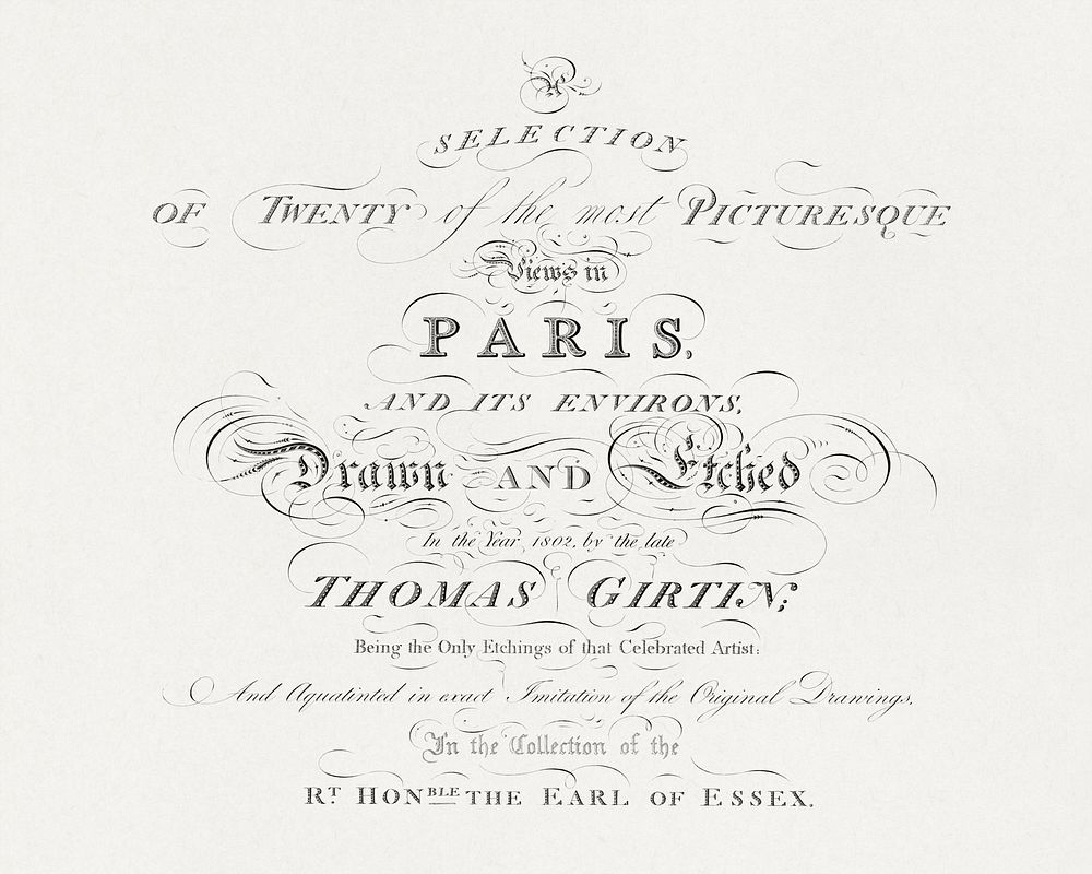 Title Page for: A Selection of the Most Picturesque Views in Paris and its Environs (1803) by James Girtin. Original public…