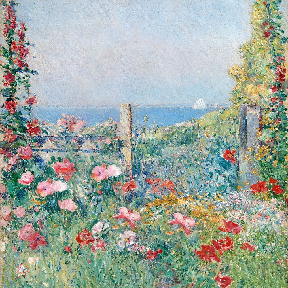 Flower field background by Childe Hassam. Remixed by rawpixel. 