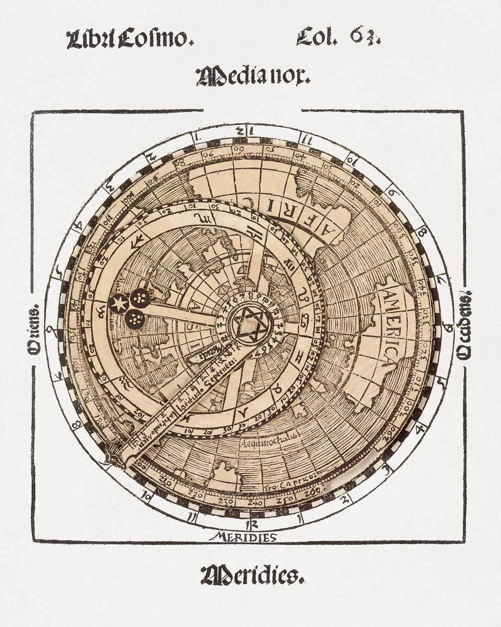 Small circular world map (1524) chromolithograph art by Petrus Apianus. Original public domain image from Digital…