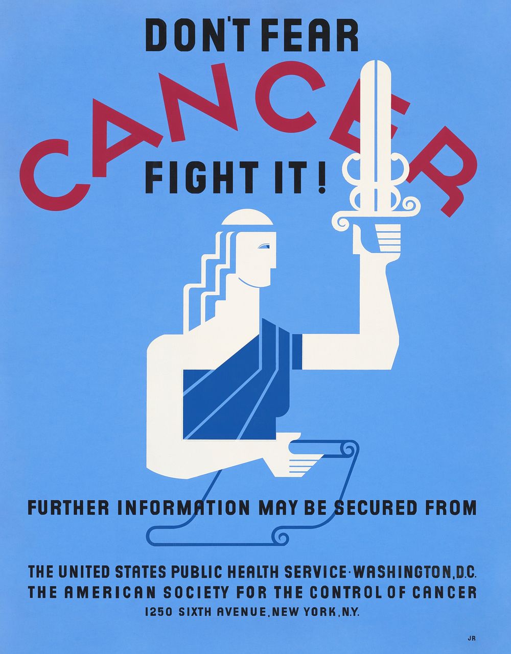 Don't fear cancer fight it! (1918) chromolithograph art by Jerome Henry Rothstein. Original public domain image from Library…