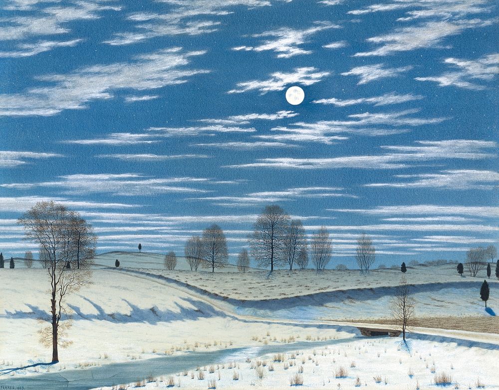 Winter Scene in Moonlight (1869) watercolor by Henry Farrer. Original public domain image from The MET Museum. Digitally…