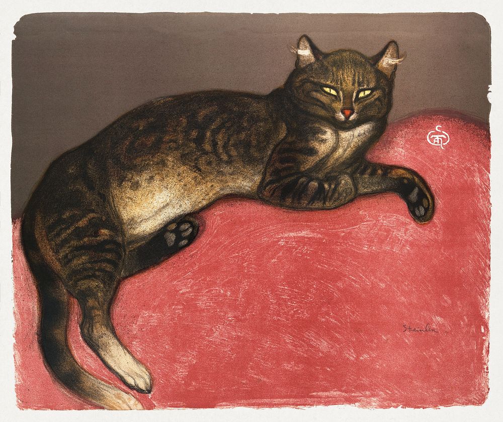 L'Hiver: Chat sur un Coussin (1909) chromolithograph art by Th&eacute;ophile Alexandre Steinlen. Original from the MET…
