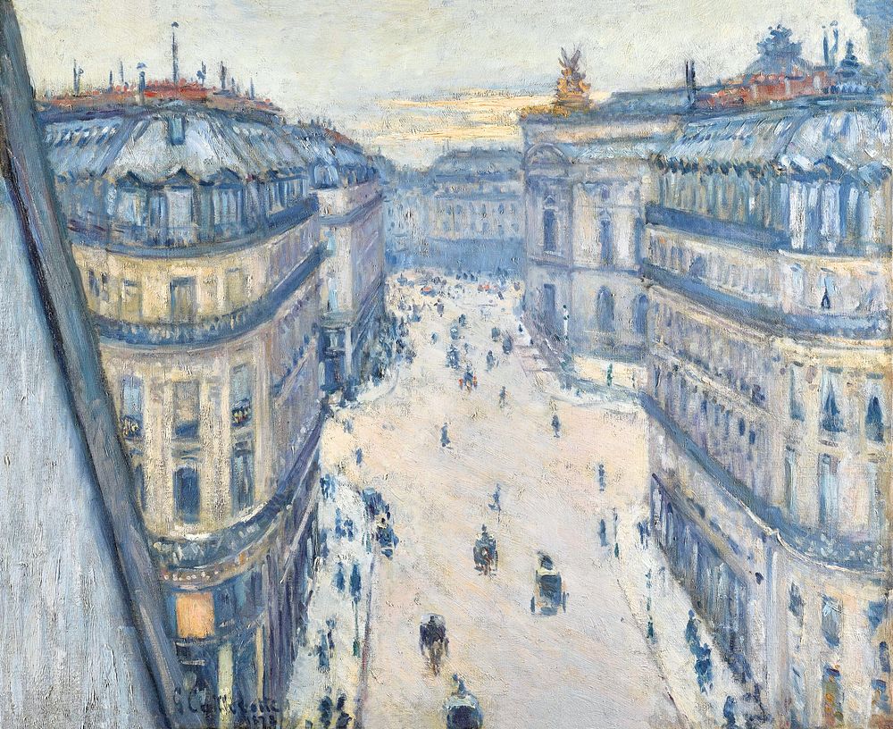 Hal&eacute;vy Street, View from the Seventh Floor (1877) oil painting by Gustave Caillebotte. Original public domain image…