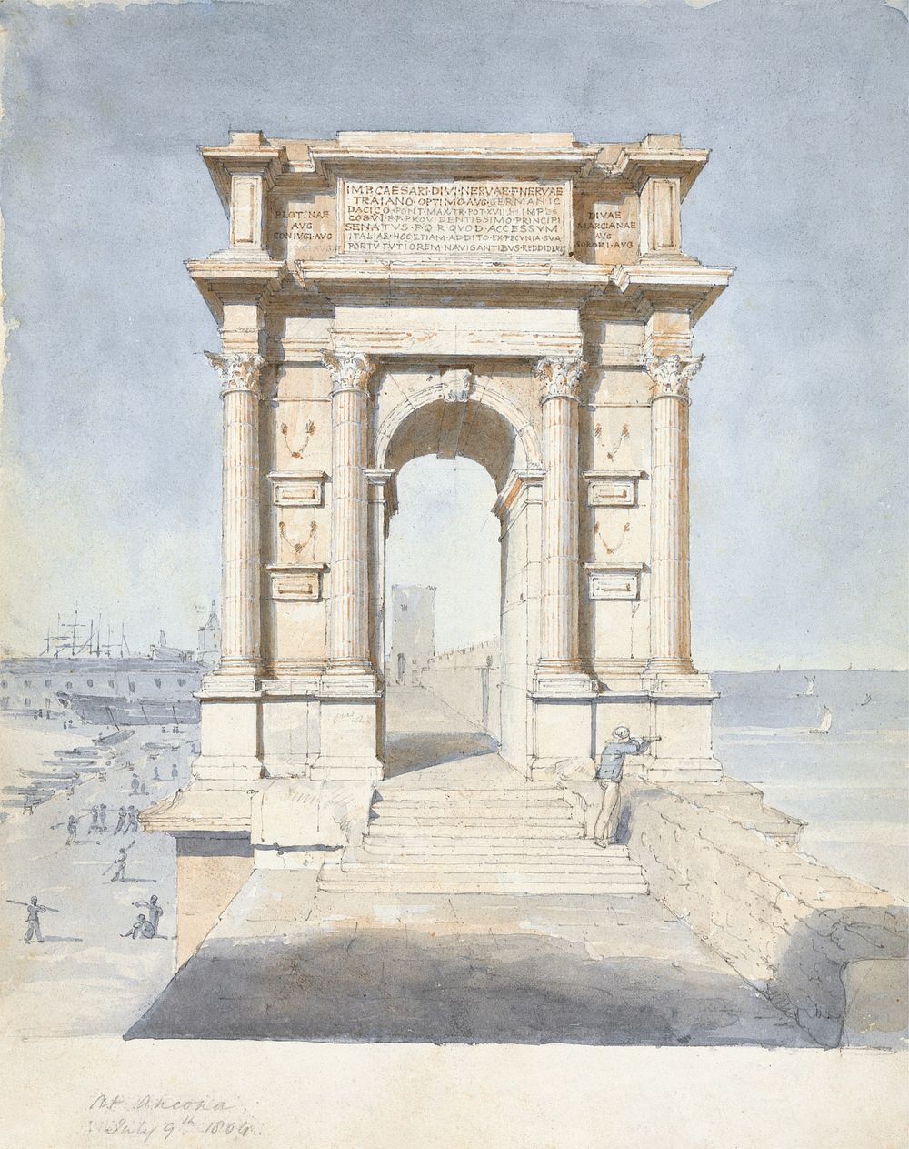 Arch of Trajan, Ancona, Italy (1804) watercolor by Sir Robert Smirke the younger. Original public domain image from Yale…