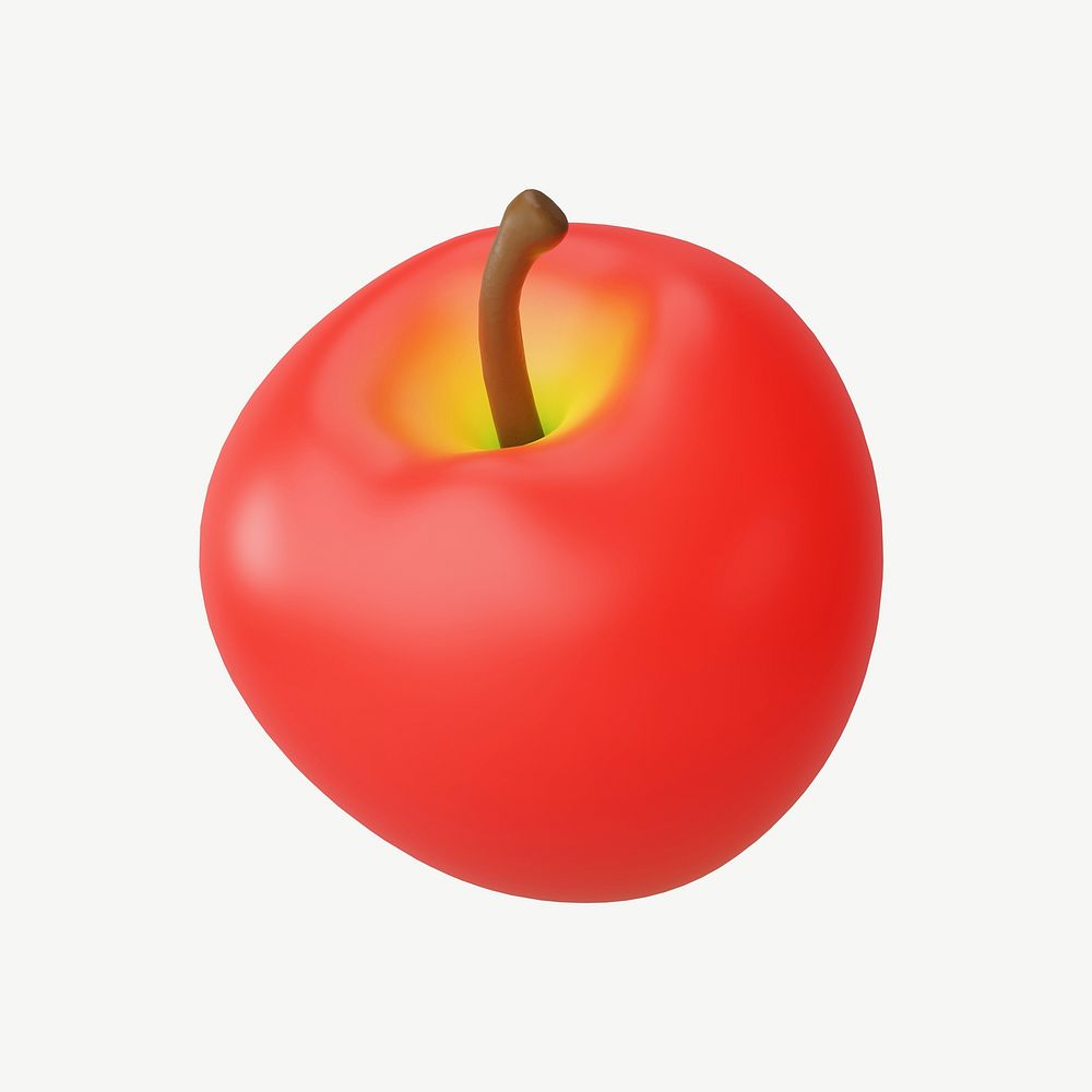 3D red apple fruit, collage element psd