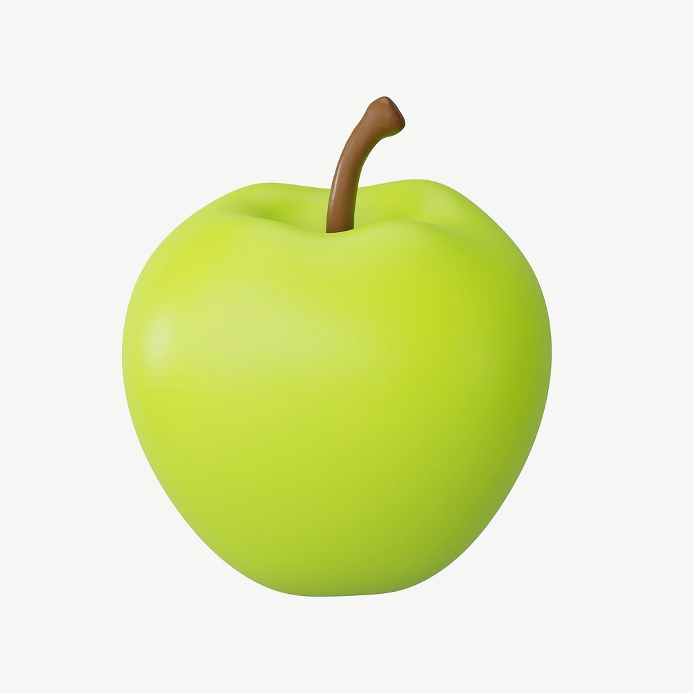 3D green apple fruit, collage element psd