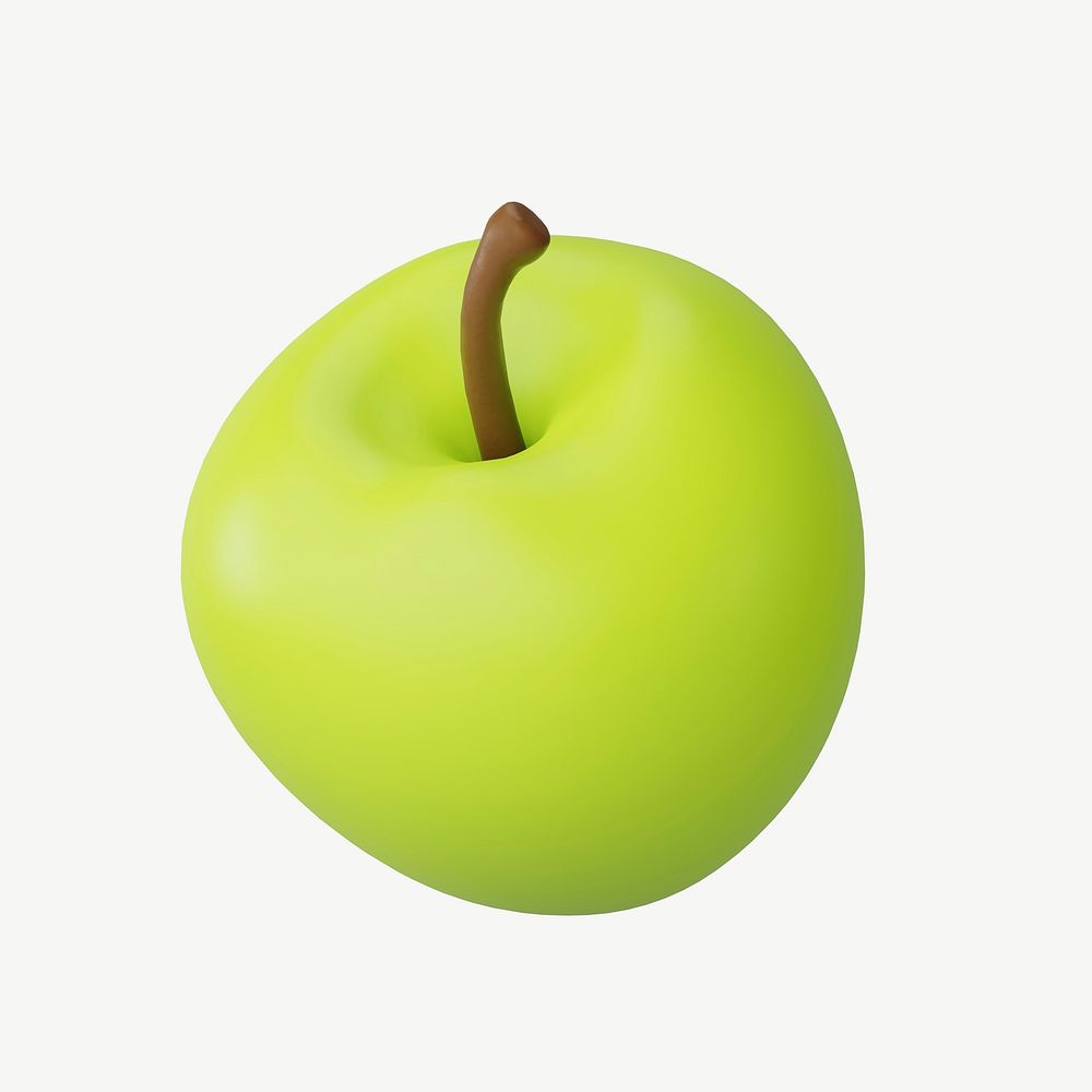 3D green apple fruit, collage element psd