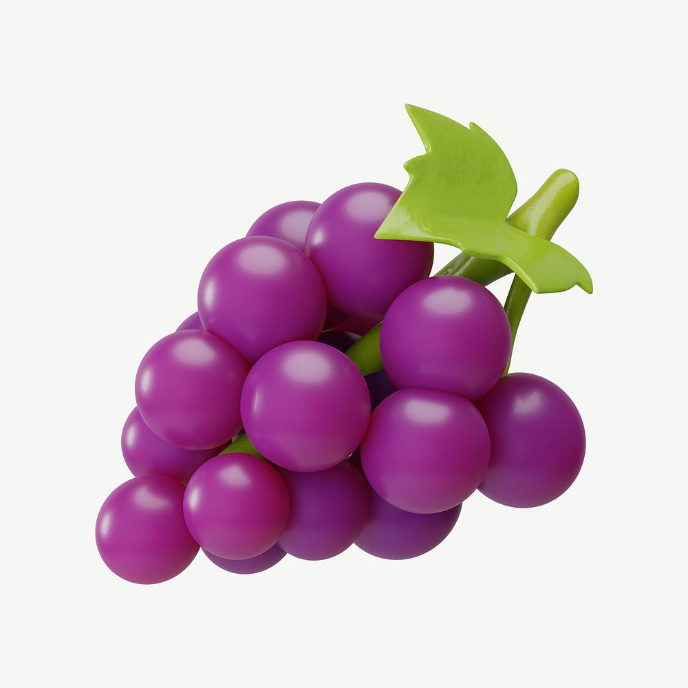 3D grapes fruit, collage element psd