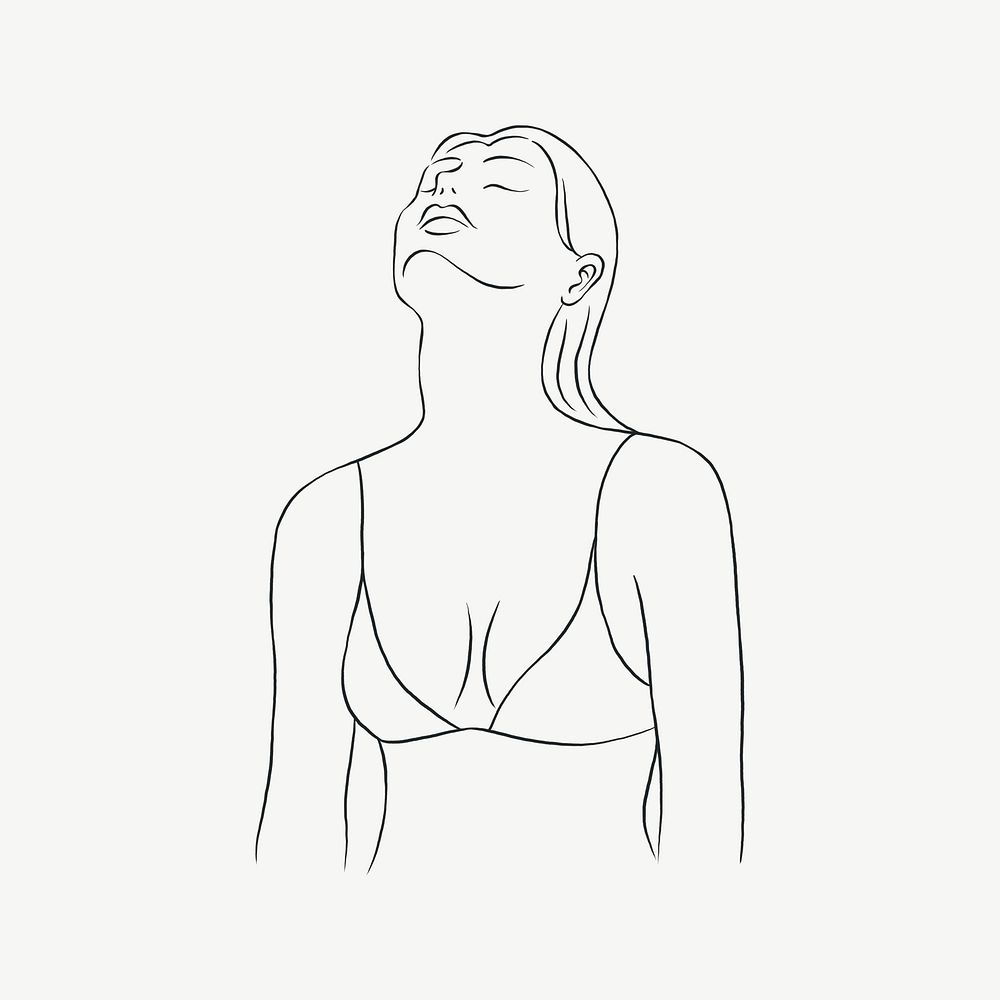 Beautiful woman line art collage element psd