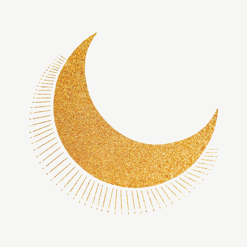 Golden crescent moon collage element psd