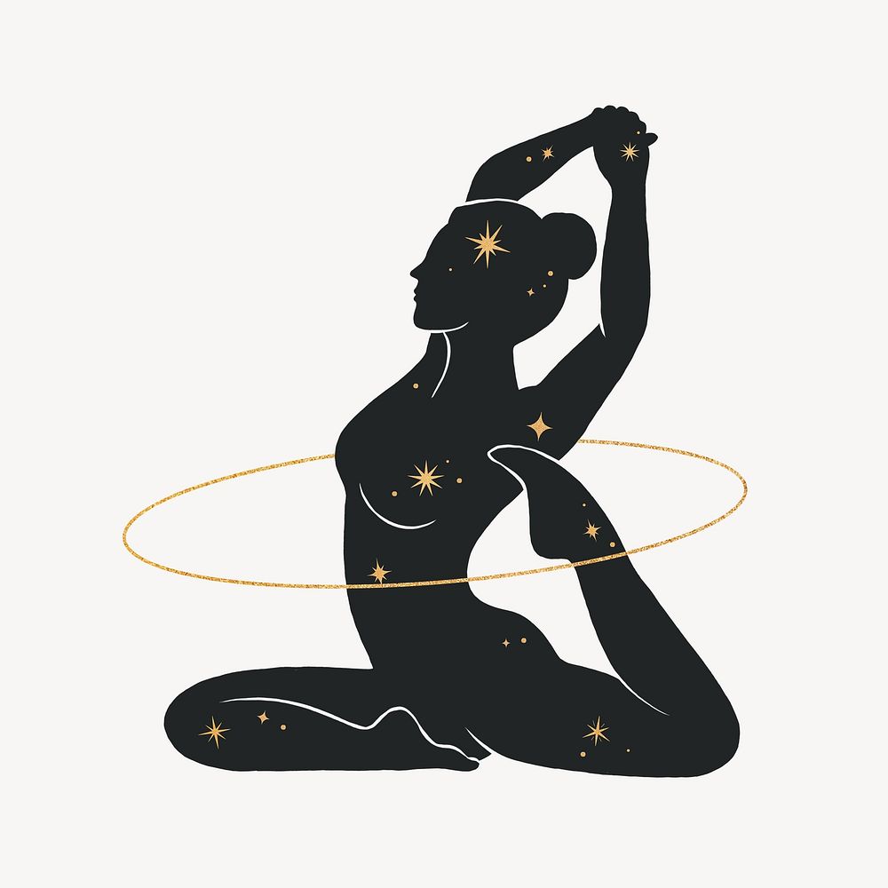 Woman doing yoga, spiritual elements remix