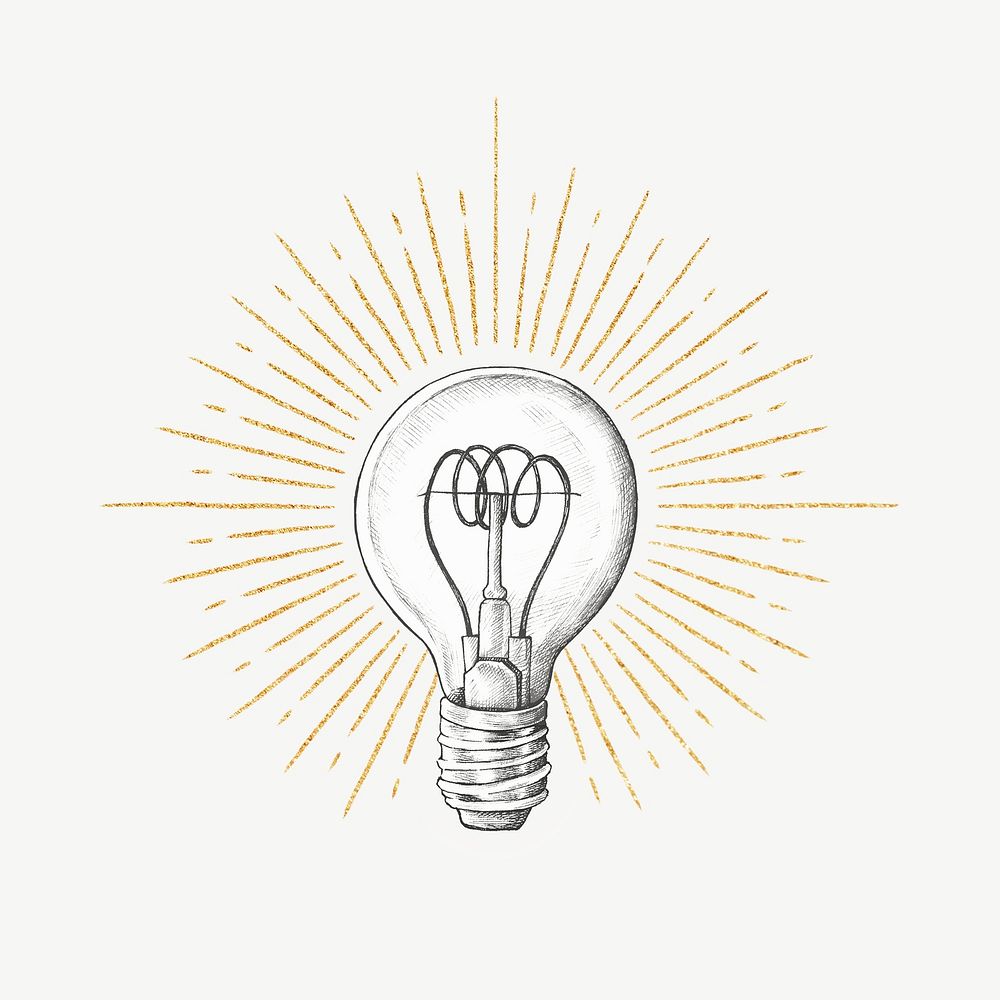 Light bulb vintage illustration remix, collage element psd