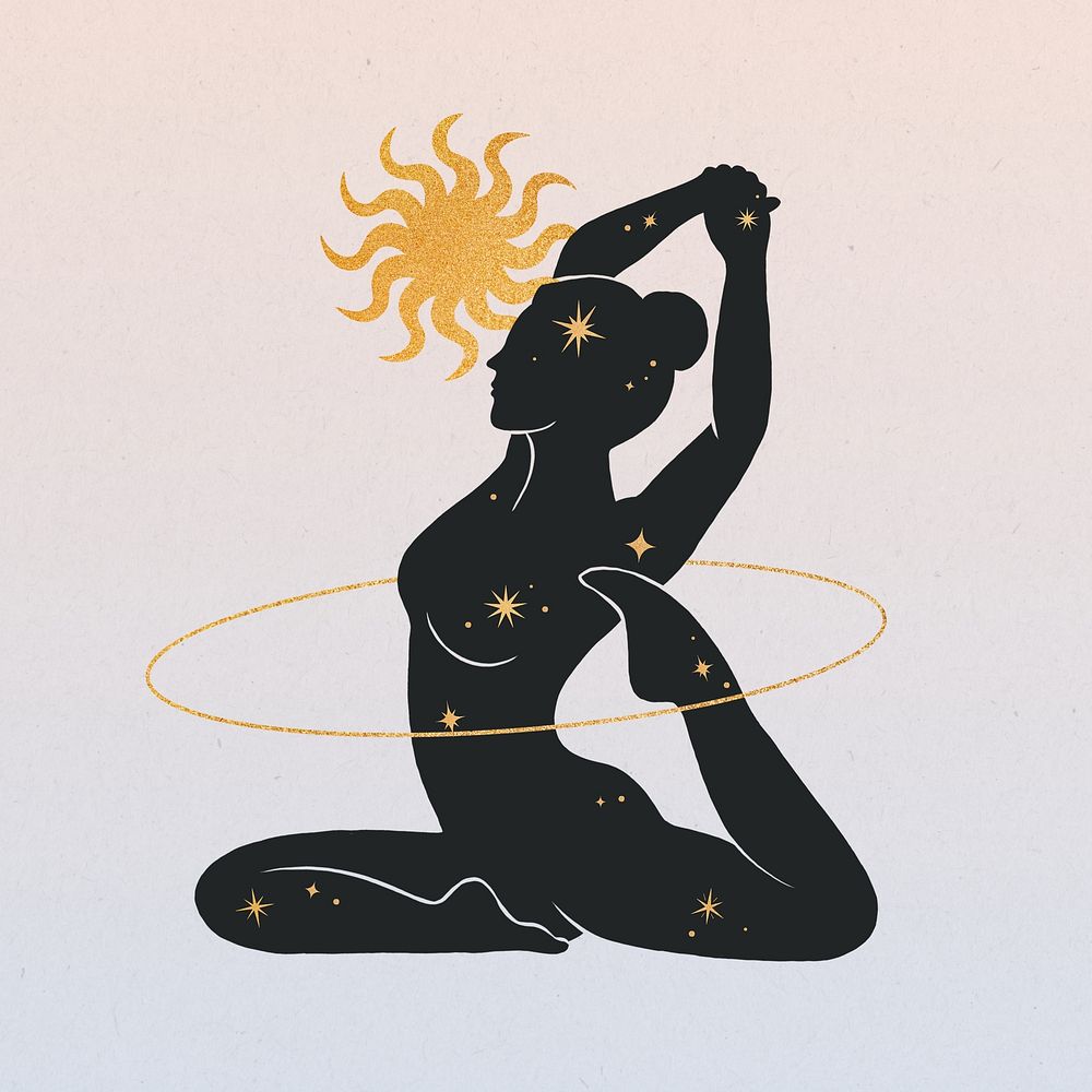 Woman doing yoga, spiritual silhouette remix