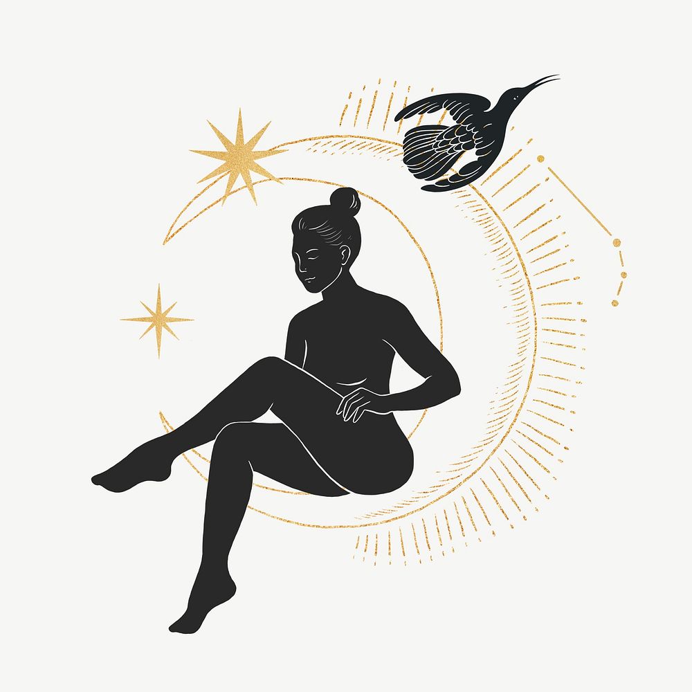 Woman silhouette, spiritual design remix, collage element psd