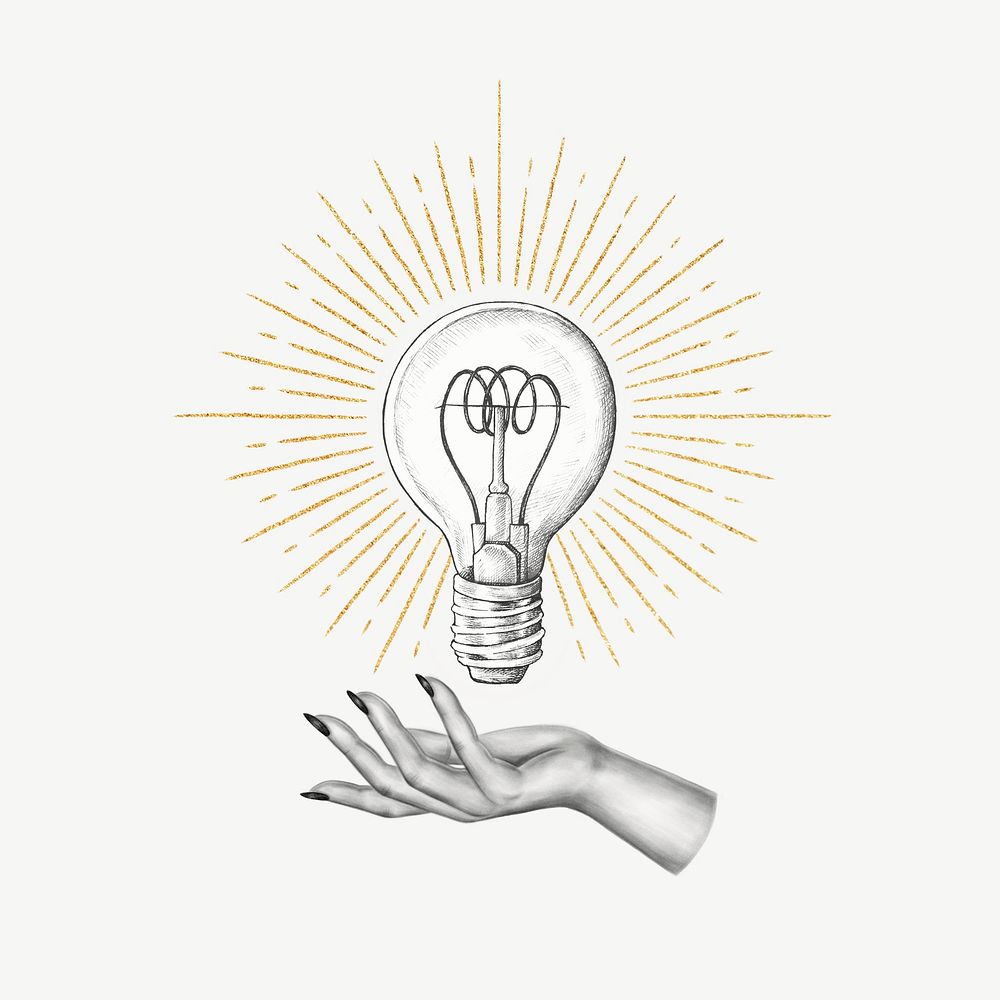 Vintage light bulb illustration collage element psd