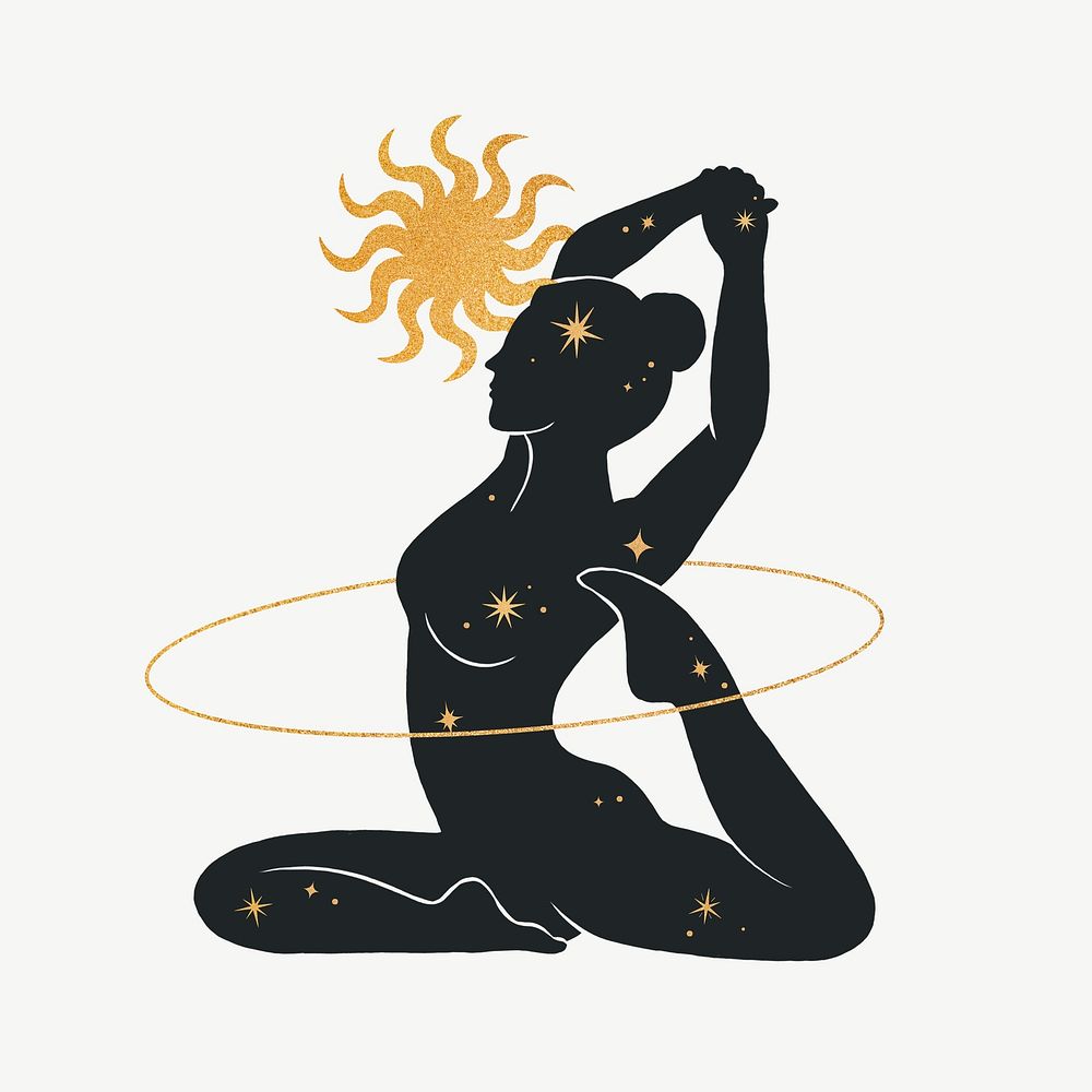 Woman doing yoga, spiritual design remix, collage element psd
