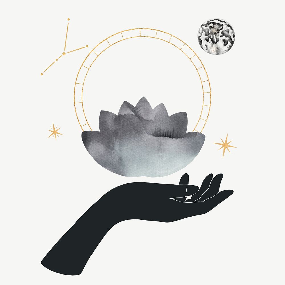 Lotus flower illustration, spiritual design element psd