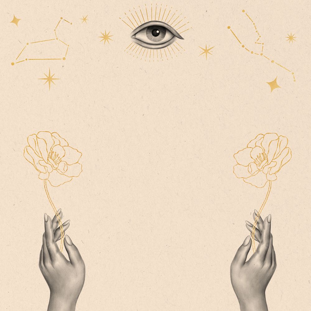 Flower and stars line art, spiritual illustration