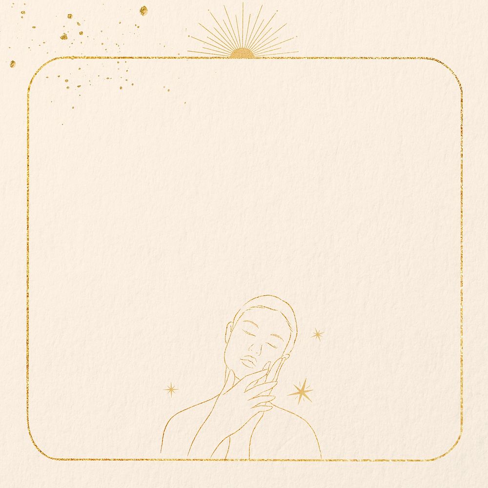 Woman line art gold frame, spiritual elements remix