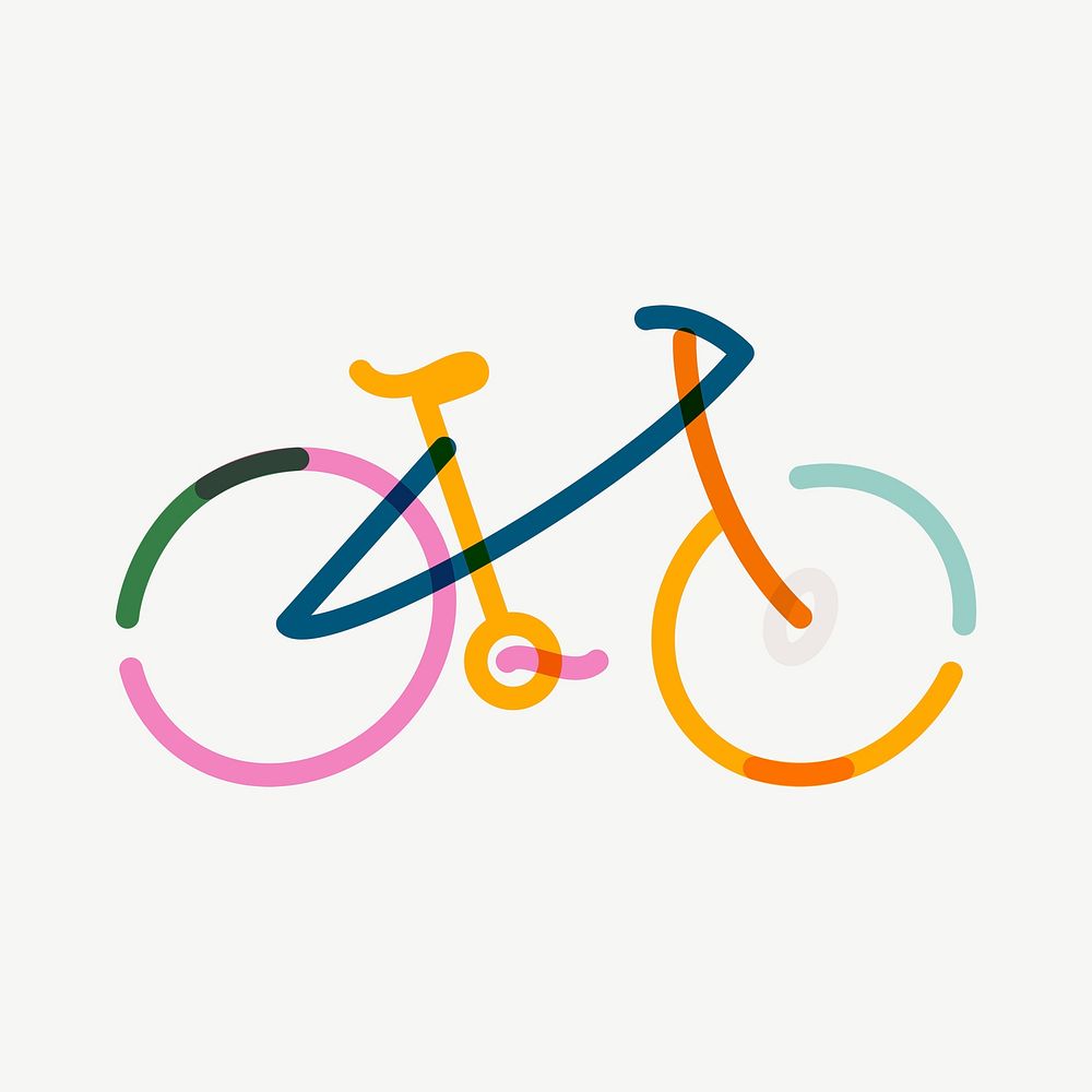 Cute bicycle doodle collage element psd