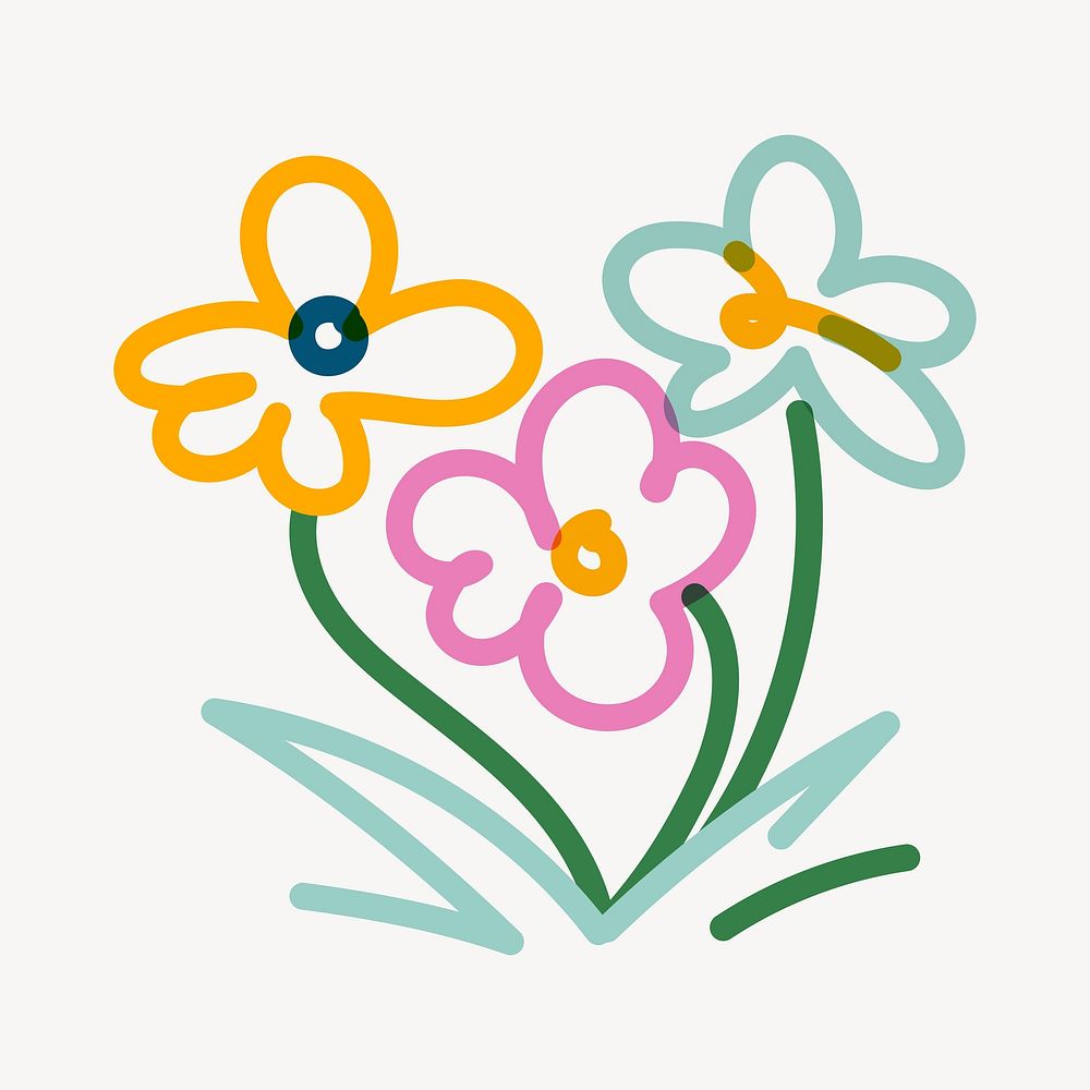 Flowers pop doodle line art