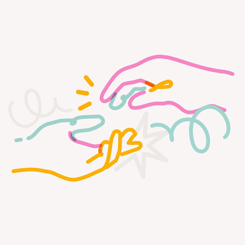 Colorful hands pop doodle line art
