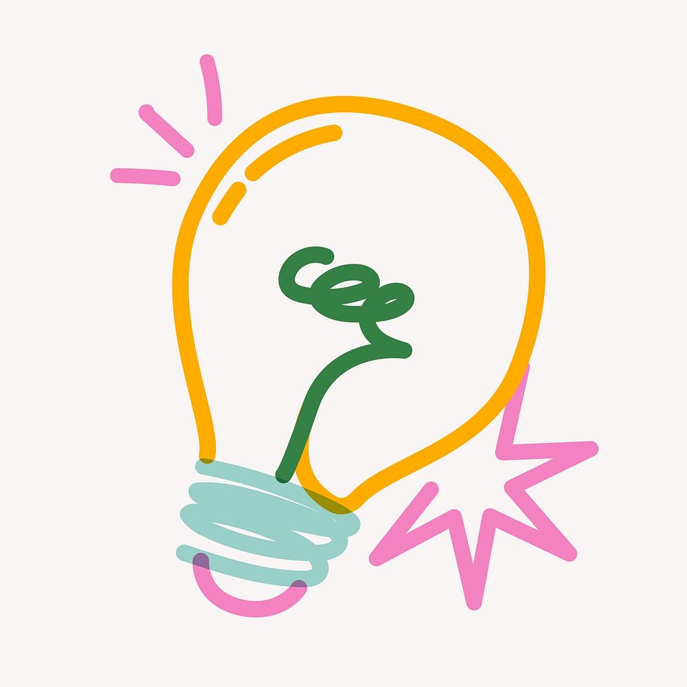 Colorful light bulb pop doodle line art
