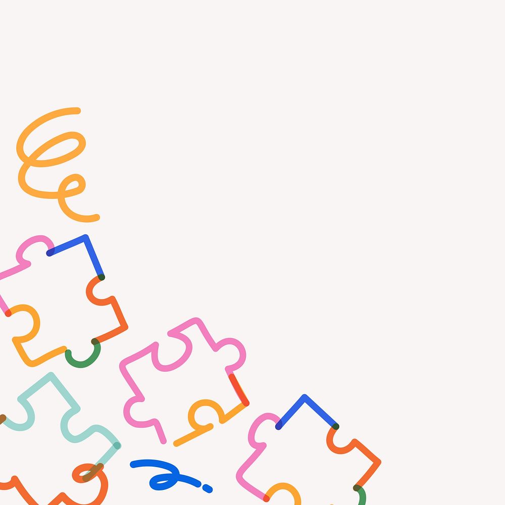 Colorful jigsaw doodle border line art