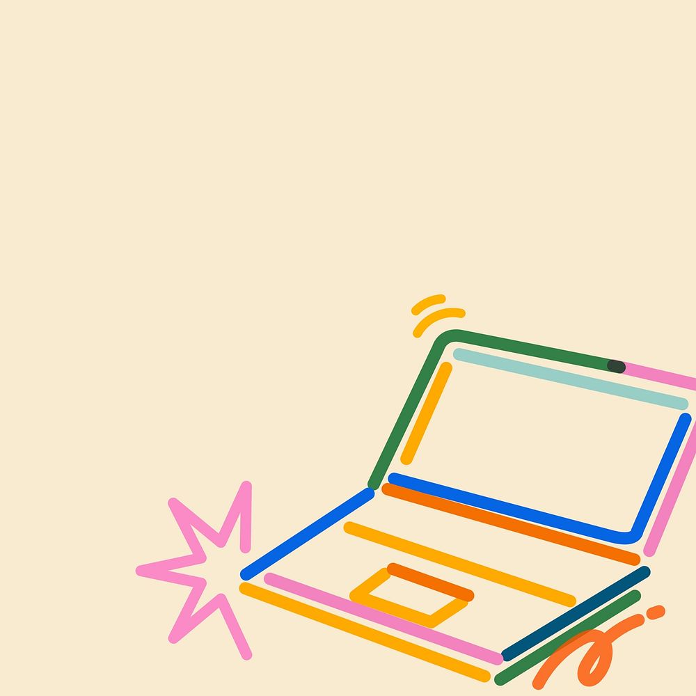 Laptop doodle border, pop line art remix