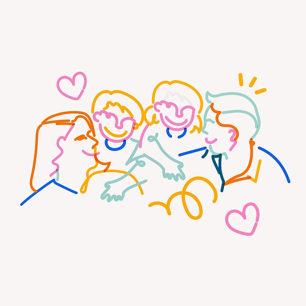 Happy family pop doodle line art
