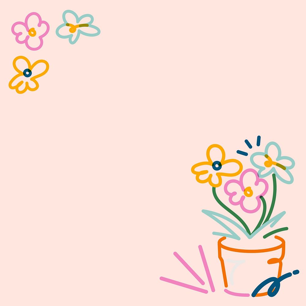 Colorful potted flowers doodle border
