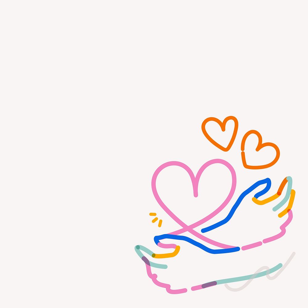 Hugging hands, colorful doodle border
