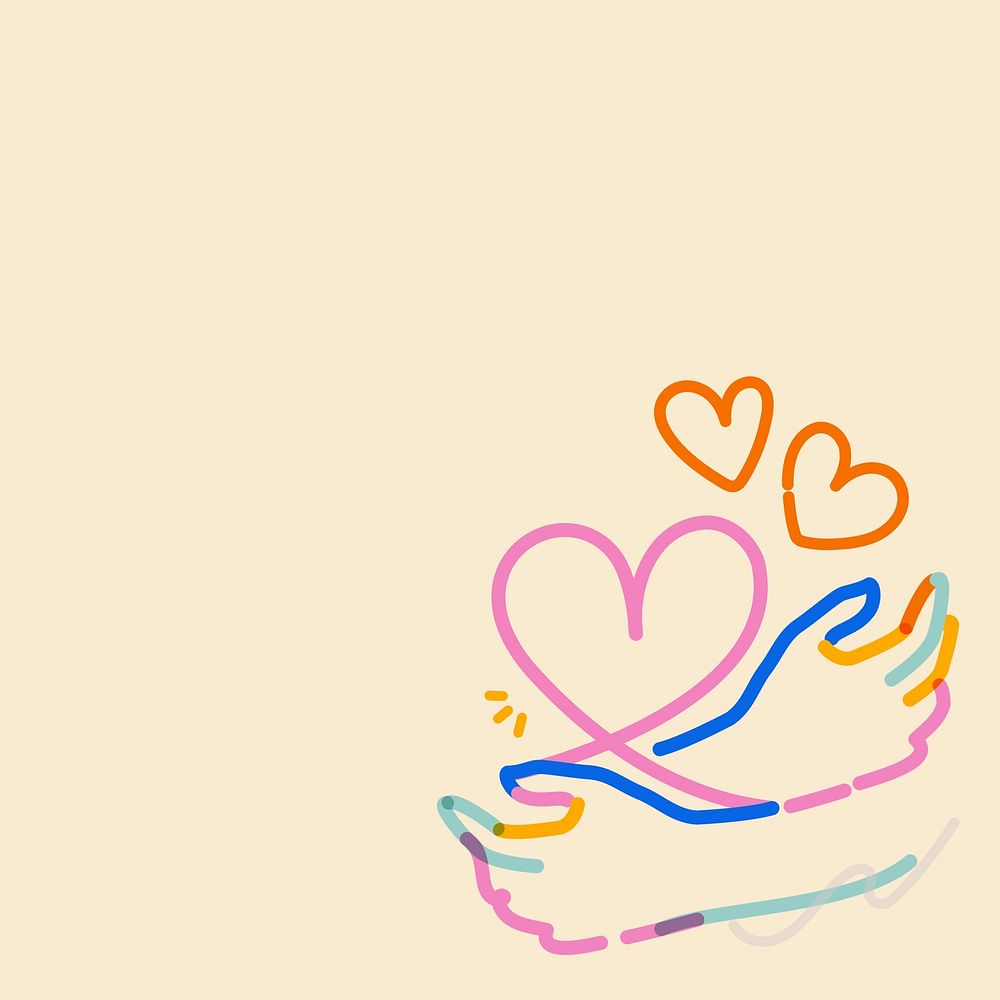 Hugging hands doodle border on yellow square