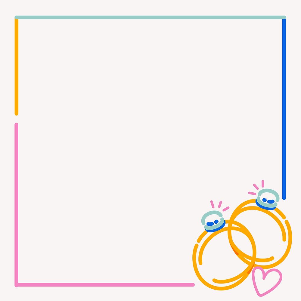 Marriage square frame, pop doodle line art