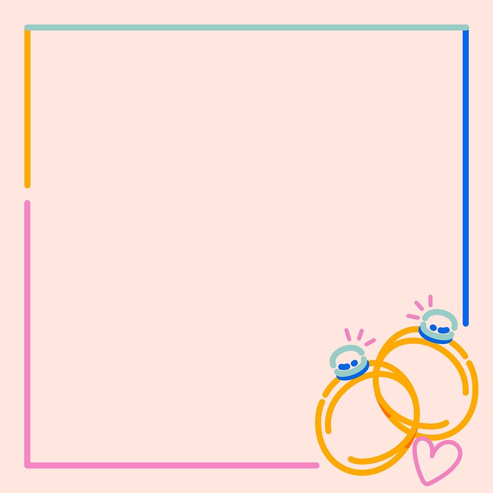 Wedding square frame, pop doodle line art
