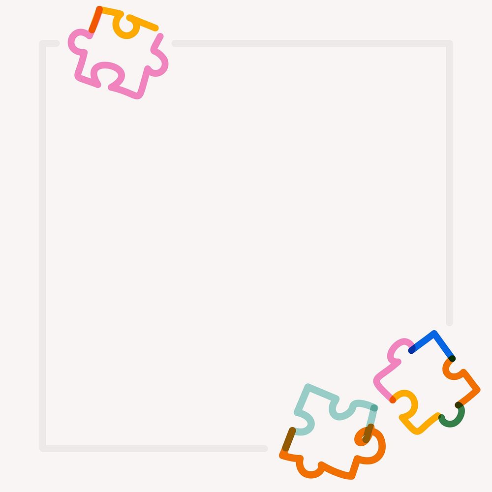 Puzzle square frame, pop doodle line art