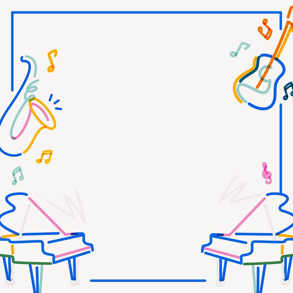 Music square frame, pop doodle line art