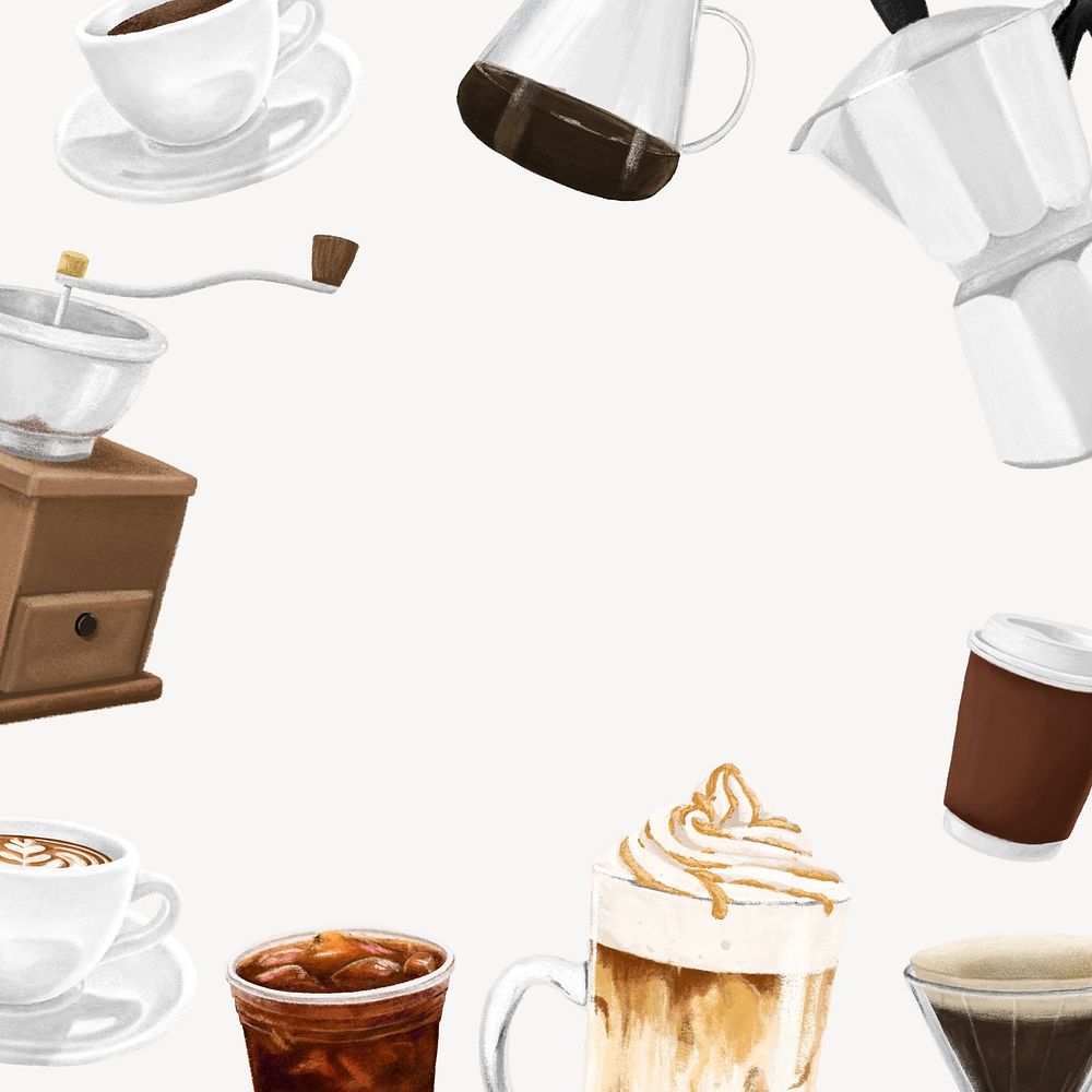 White coffee frame aesthetic illustration background
