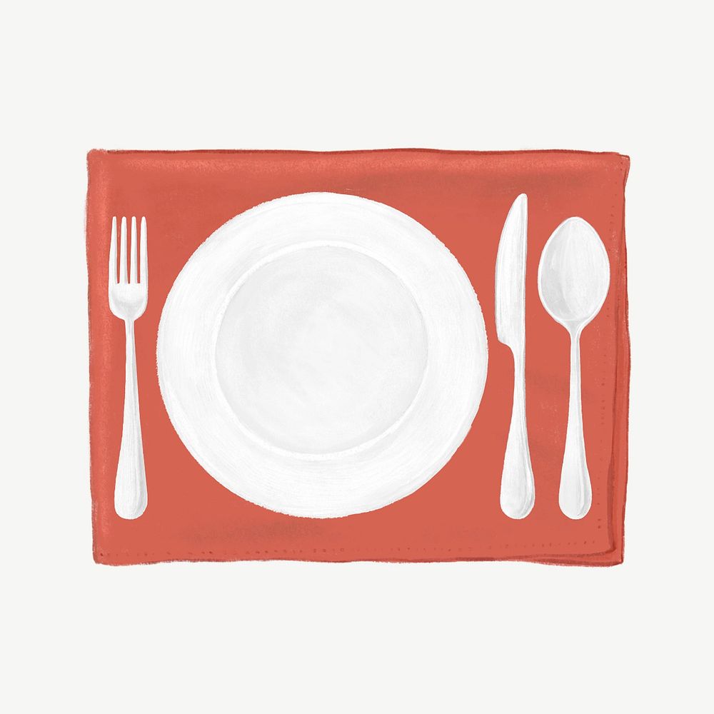 Plate & cutlery illustration, design element psd