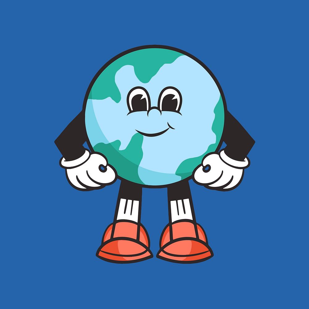 Earth character, colorful retro illustration vector