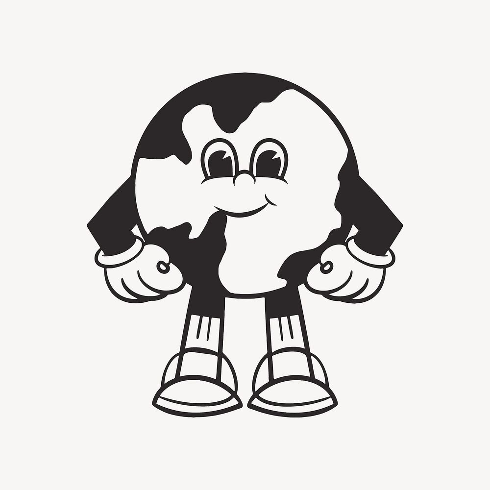 Earth character, retro line illustration vector