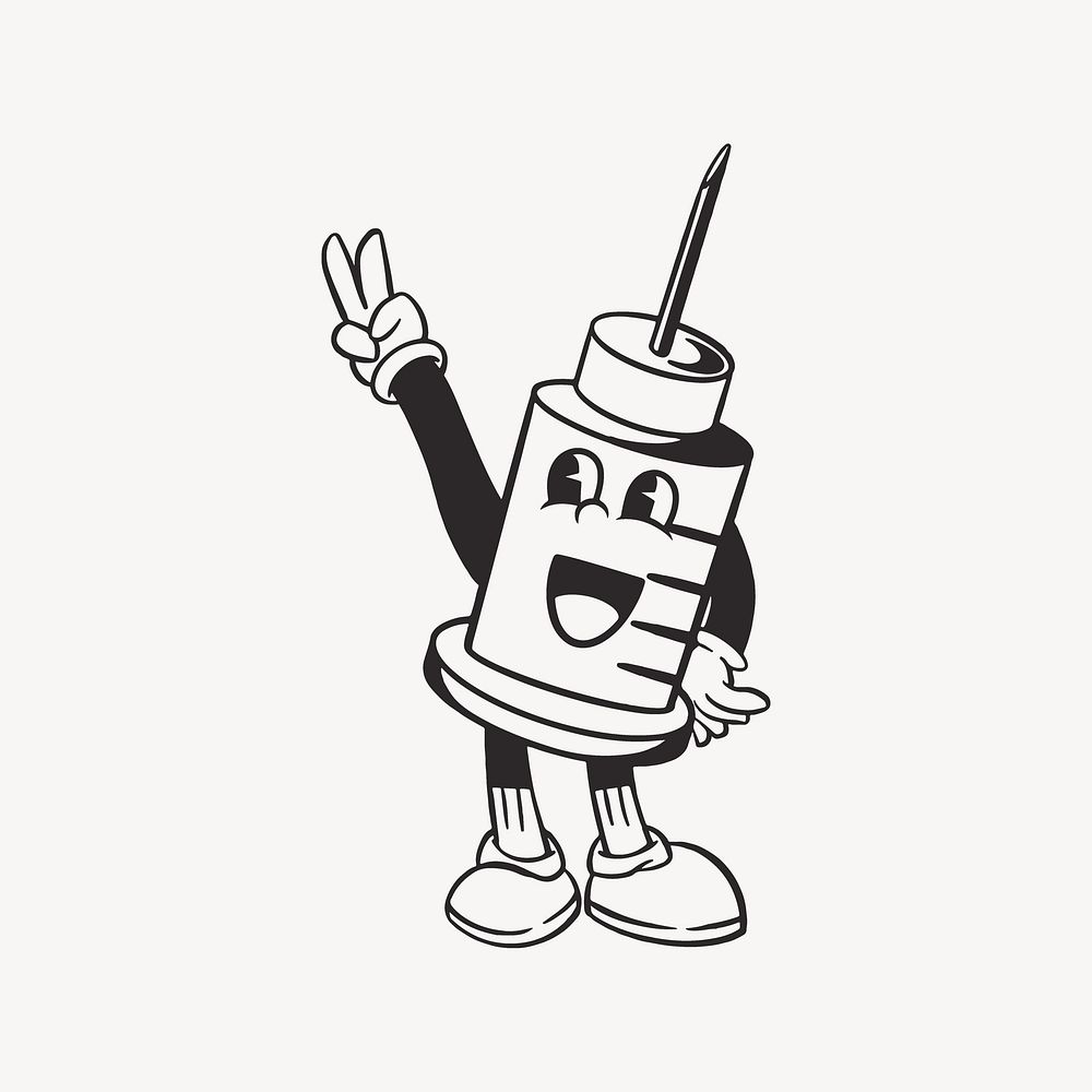 Needle character, retro line illustration vector