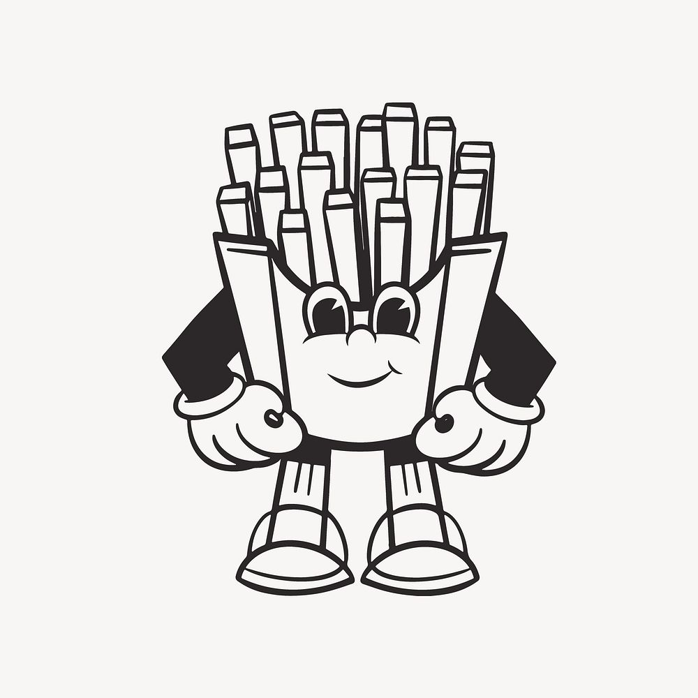 Fries character, retro line illustration vector