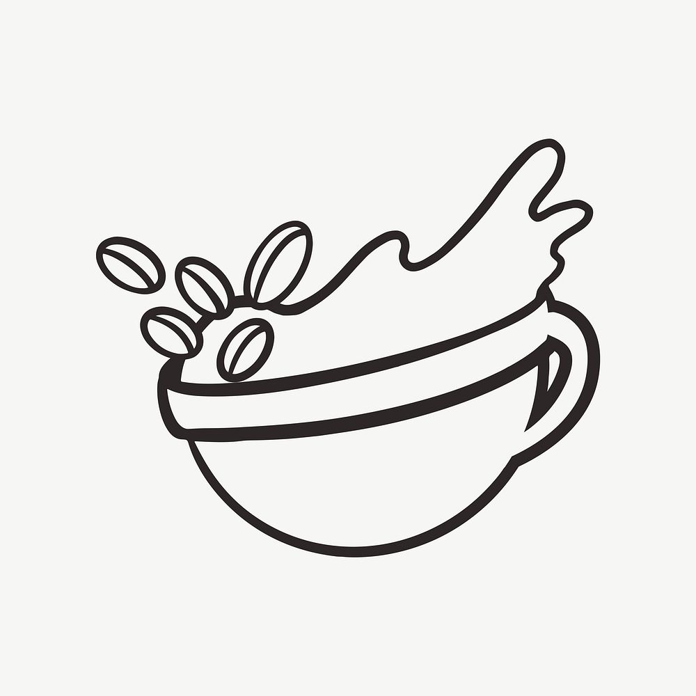 Coffee cup retro line illustration, design element psd