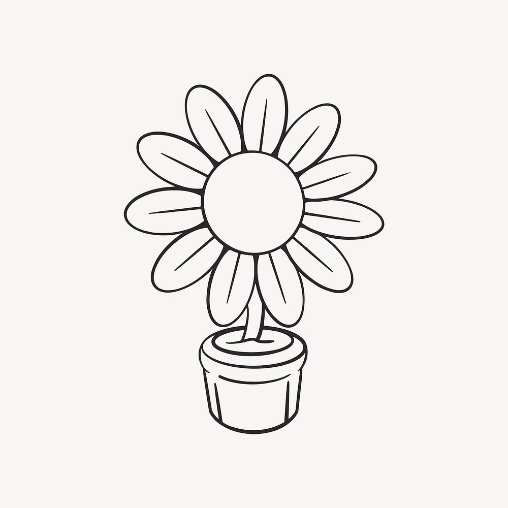 Flower pot retro line illustration, collage element vector