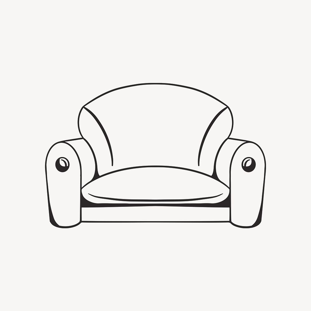 Couch sofa retro line illustration, collage element vector