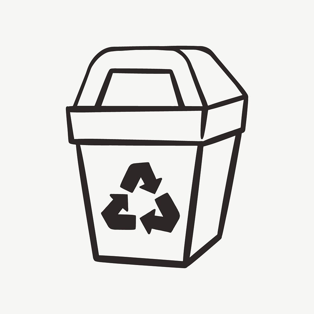 Recycling bin retro line illustration, design element psd