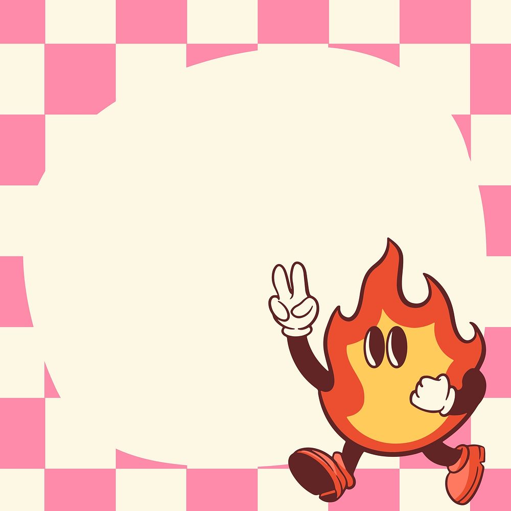 Retro pink checkered fire frame background