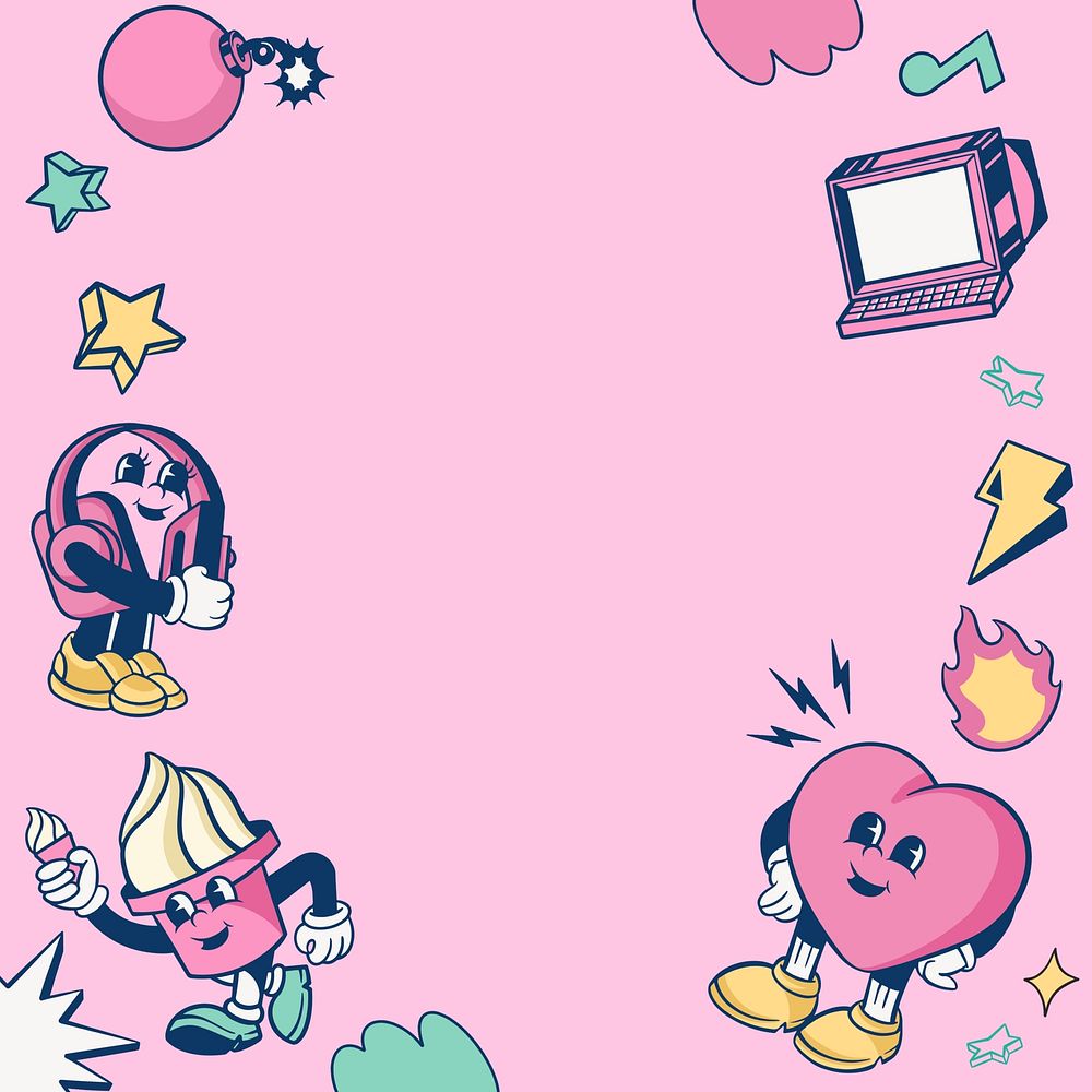 Pink retro illustration frame background