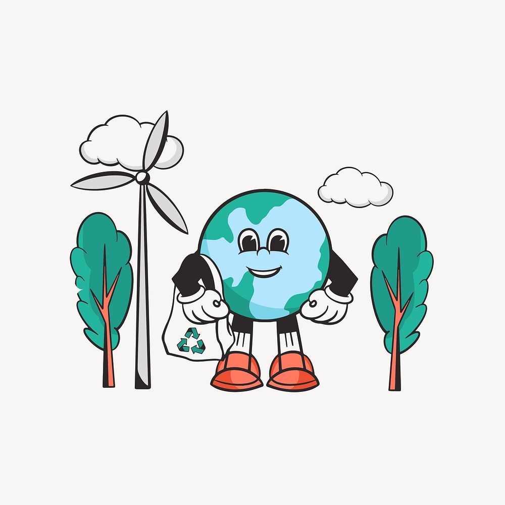 Earth environment retro illustration, white design